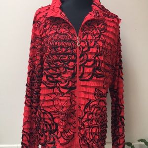 Erin London Zip jacket size XL red black ruffles zipper